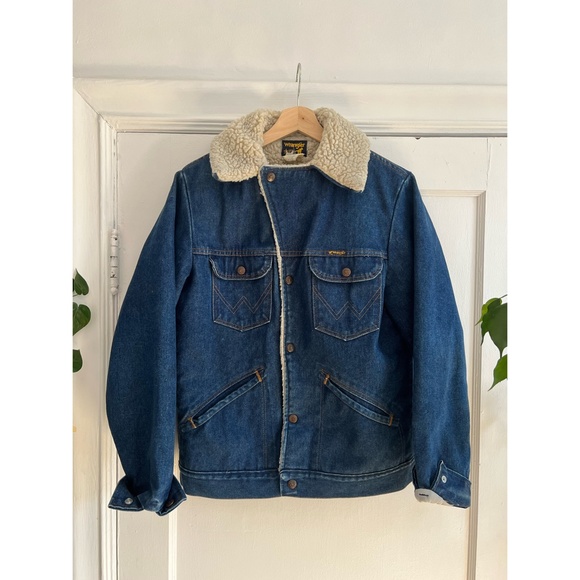 Vintage 1970s Wrangler Sherpa Indigo Denim Jacket - S - Picture 3 of 3